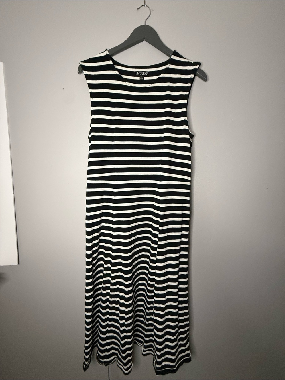 J. Crew Black and White Striped Sleeveless Midi Dress